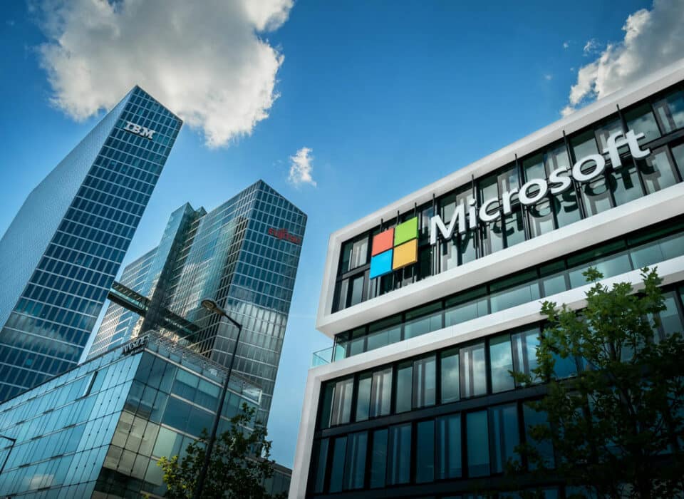 A picture of a Microsoft company building
